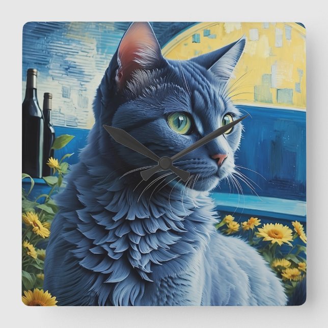 Russian Blue Cat Square Wall Clock (Front)