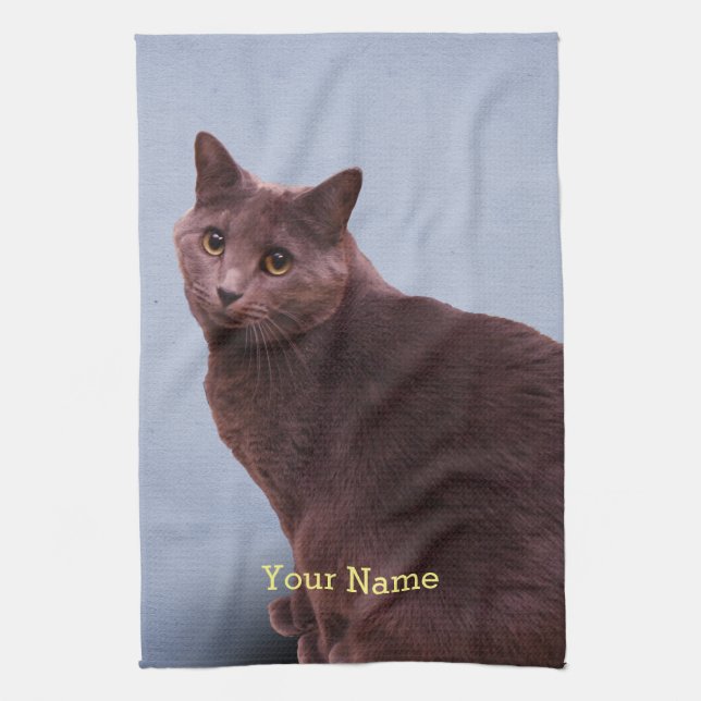 Russian Blue Cat Tea Towel (Vertical)