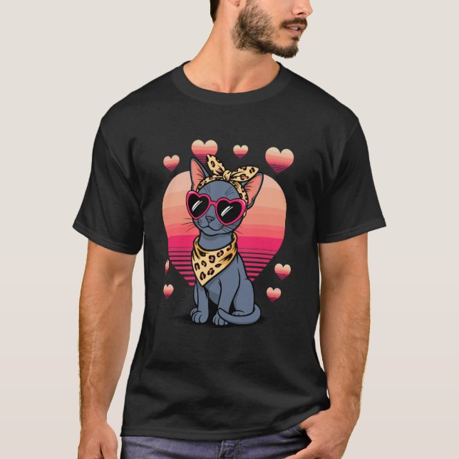 Russian Blue Cat Valentines Day T-Shirt (Front)