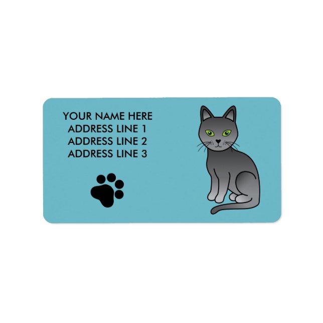 Russian Blue Cat With A Black Paw And Text Label (Front)