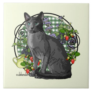Russian Blue Cat with Berries Tile