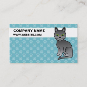 Russian Blue Cat With Custom Business Information Card