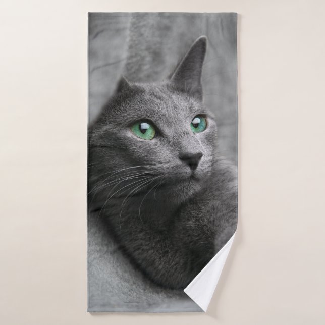 Russian-blue-cat-with green eyes bath towel (Bath Towel)