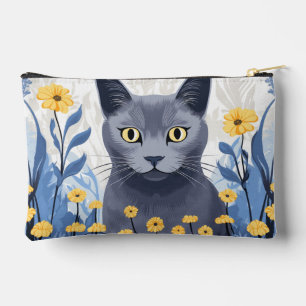 Russian Blue Cat Yellow Flowers Accessory Pouch