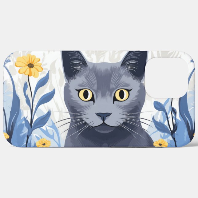 Russian Blue Cat Yellow Flowers Case-Mate iPhone Case (Back (Horizontal))