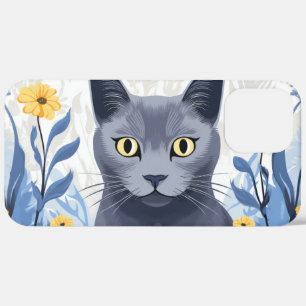 Russian Blue Cat Yellow Flowers iPhone 12 Pro Max Case