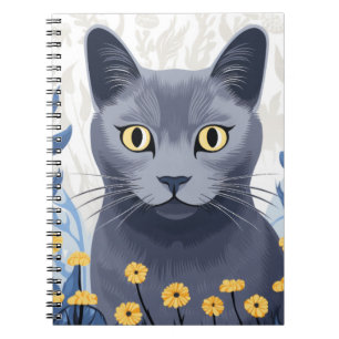 Russian Blue Cat Yellow Flowers Notebook