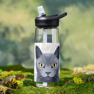 Russian Blue Cat Yellow Flowers Water Bottle