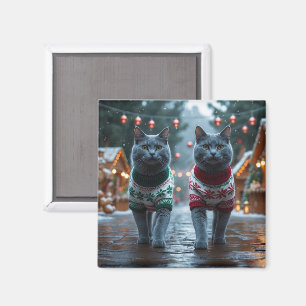 Russian Blue Cats Christmas Snow Holiday  Magnet