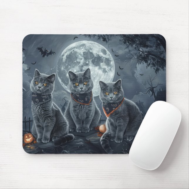 Russian Blue Cats Halloween Spooky Mouse Pad (With Mouse)