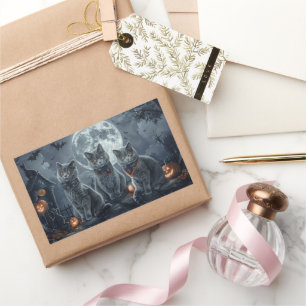 Russian Blue Cats Halloween Spooky Rectangular Sticker