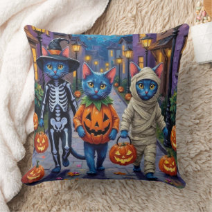 Russian Blue Cats in Halloween Costumes Cushion