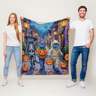 Russian Blue Cats in Halloween Costumes Fleece Blanket