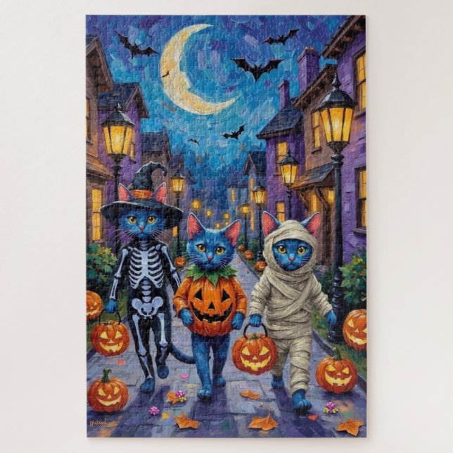 Russian Blue Cats in Halloween Costumes Jigsaw Puzzle (Vertical)