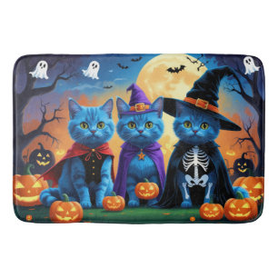 Russian Blue Cats Pumpkin Halloween Funny  Bath Mat