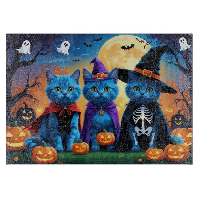 Russian Blue Cats Pumpkin Halloween Funny  Cutting Board (Front)