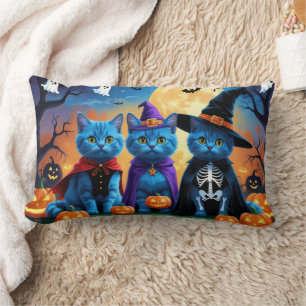 Russian Blue Cats Pumpkin Halloween Funny Lumbar Cushion