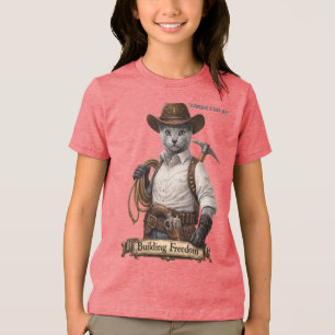 Russian Blue Cowboy Cat – Building Freedom Tri-Blend Shirt