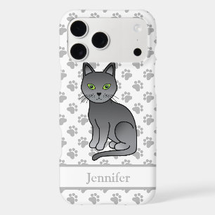 Russian Blue Cute Cartoon Cat Illustration & Name