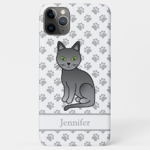 Russian Blue Cute Cartoon Cat Illustration & Name Case-Mate iPhone Case