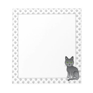Russian Blue Cute Cartoon Cat Illustration & Paws Notepad