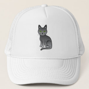 Russian Blue Cute Cartoon Cat Illustration Trucker Hat