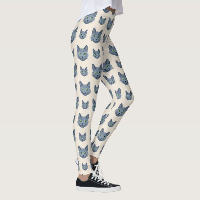 Russian Blue Cute Elegant Cat Pattern Leggings (Right)