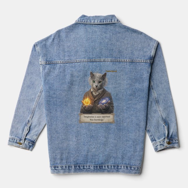 Russian Blue Einstein Cat - Imagination Denim Jacket (Back)