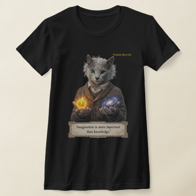 Russian Blue Einstein Cat - Imagination T-Shirt (Laydown)