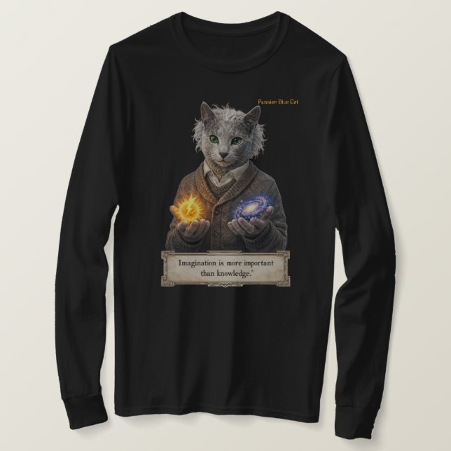Russian Blue Einstein Cat - Imagination T-Shirt (Design Front)