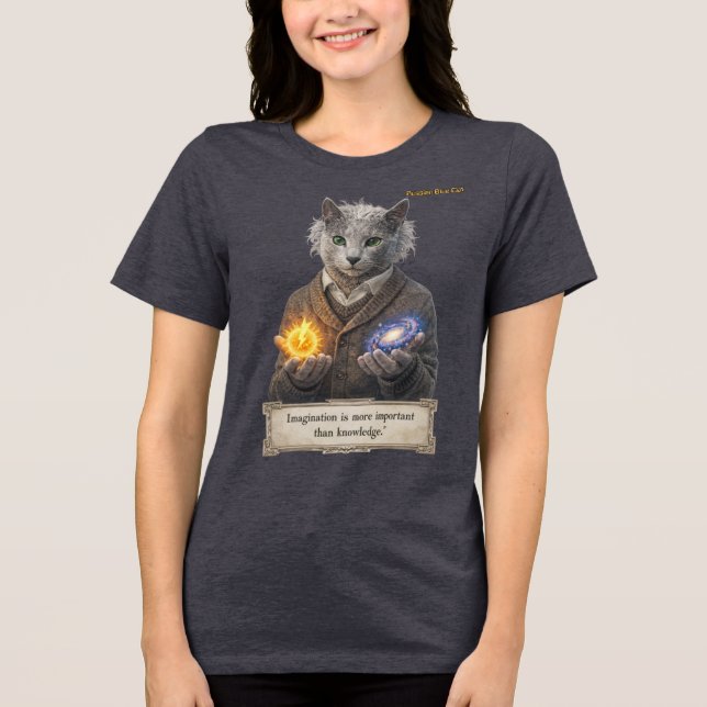 Russian Blue Einstein Cat - Imagination Tri-Blend Shirt (Front)
