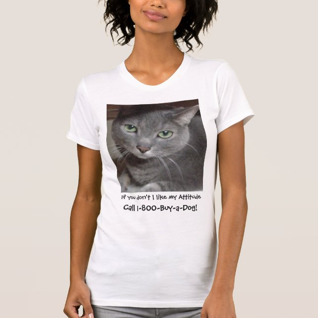 Russian Blue Grey Cat Attitude Humour T-Shirt (Front)