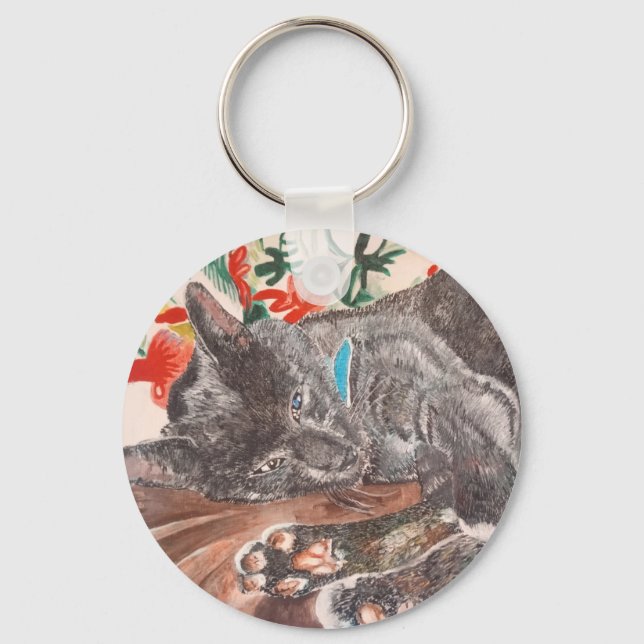 Russian Blue grey cat English shorthair cats Key Ring (Front)