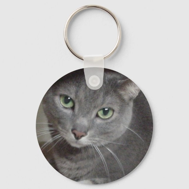 Russian Blue Grey Cat Key Ring (Front)