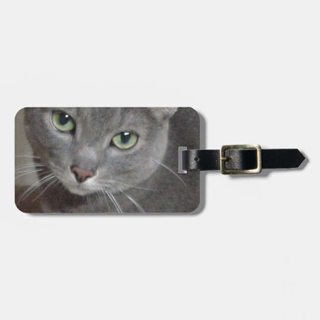 Russian Blue Grey Cat Luggage Tag (Front Horizontal)