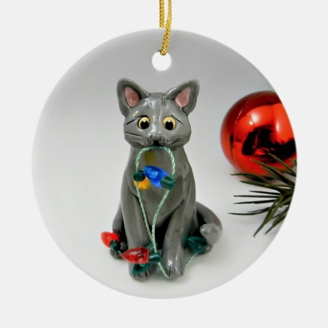 Russian Blue Grey Cat Ornament (Front)