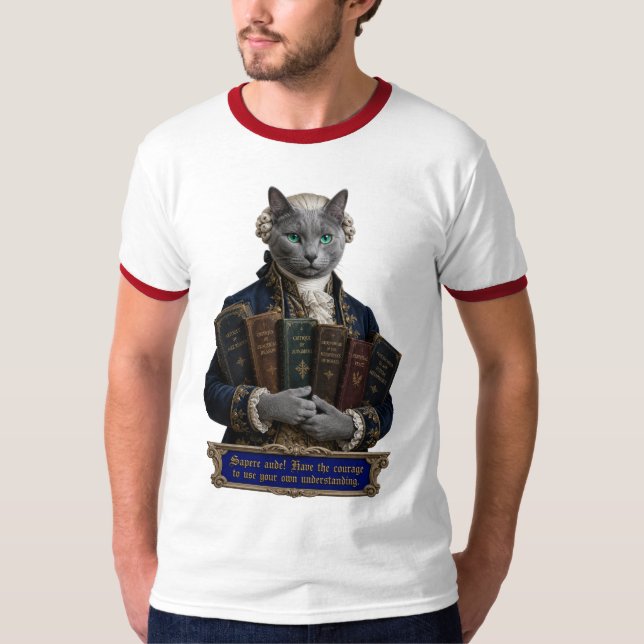 Russian Blue Immanuel Kant Cat T-Shirt (Front)