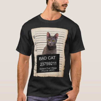 Russian Blue Kitten mug shot bad Cat T-Shirt