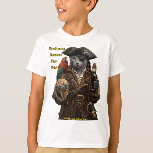 Russian Blue Pirate Cat – Fortune Favours The Bold T-Shirt