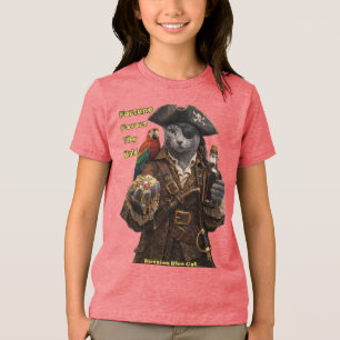 Russian Blue Pirate Cat – Fortune Favours The Bold Tri-Blend Shirt
