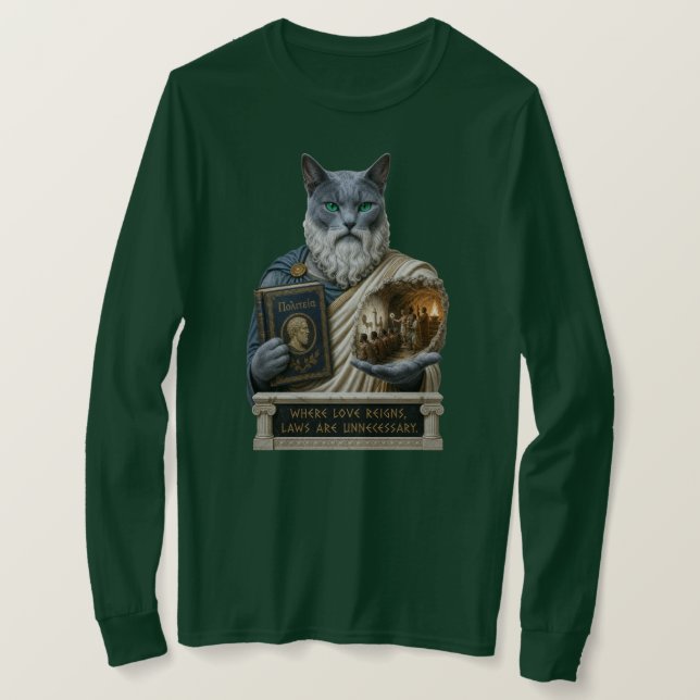Russian Blue Plato Cat T-Shirt (Design Front)