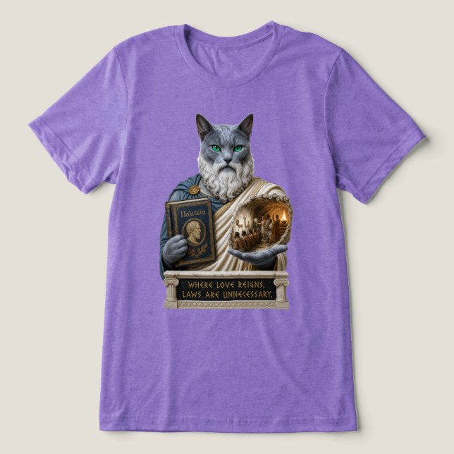 Russian Blue Plato Cat Tri-Blend Shirt (Design Front)