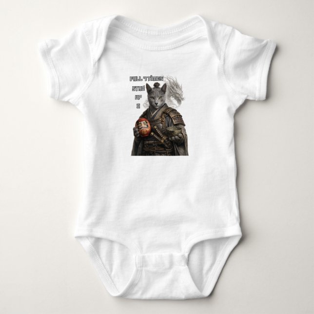 Russian Blue Samurai Cat Baby Bodysuit (Front)