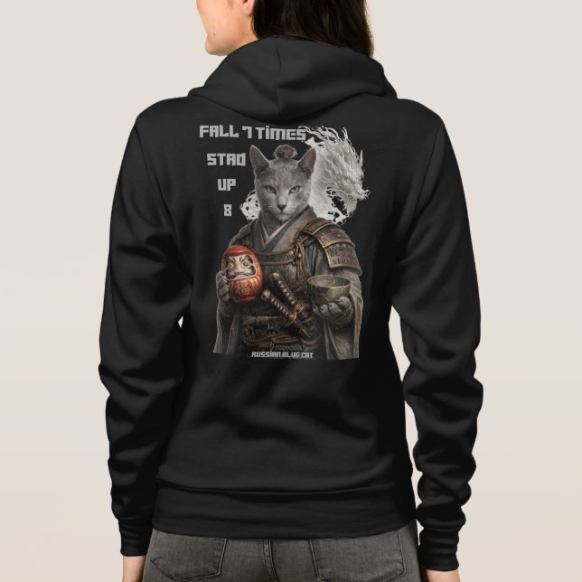 Russian Blue Samurai Cat  Hoodie (Back)