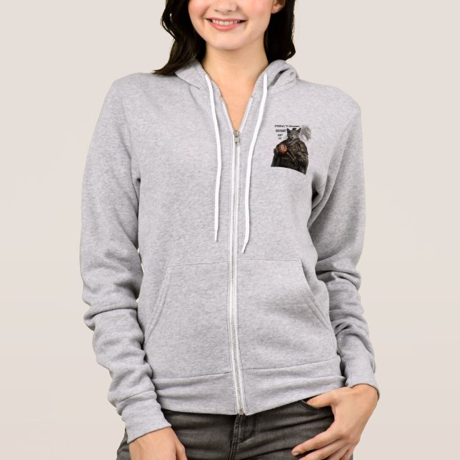 Russian Blue Samurai Cat Hoodie (Front)