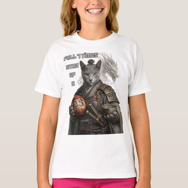 Russian Blue Samurai Cat T-Shirt (Front)