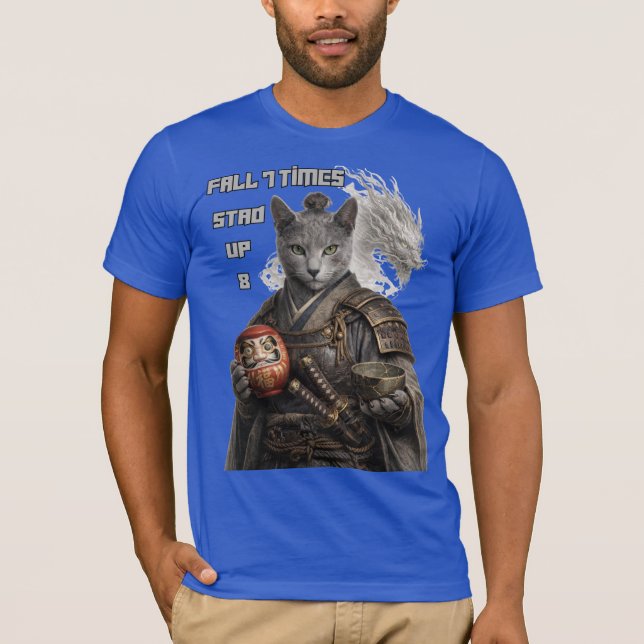 Russian Blue Samurai Cat T-Shirt (Front)