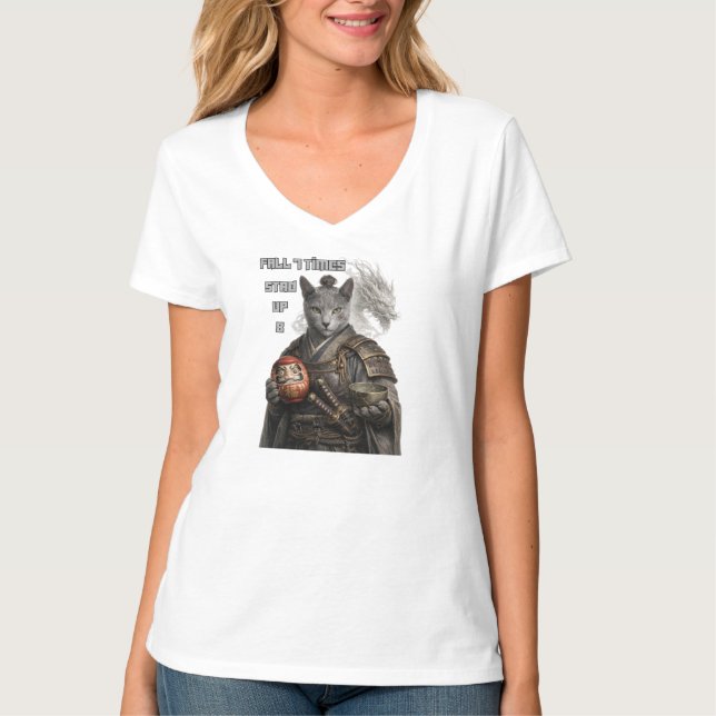 Russian Blue Samurai Cat T-Shirt (Front)
