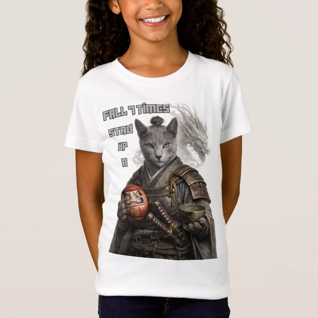 Russian Blue Samurai Cat T-Shirt (Front)