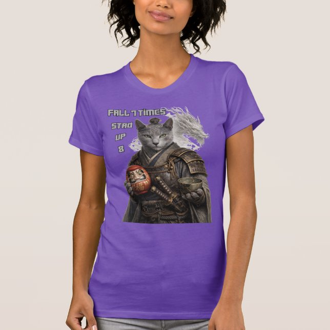 Russian Blue Samurai Cat T-Shirt (Front)